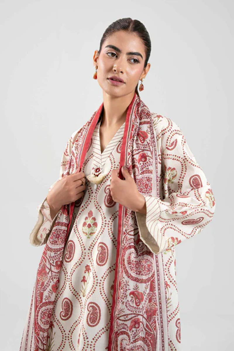 Elahéh By Maria B - 3PC Unstitched Digital Printed Lawn Suit (Cream & Rich Red)
