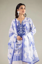 Khaadi – 3 Piece Unstitched Premium Embroidered Digital Printed Lawn Suit (Vivid Blue & White)