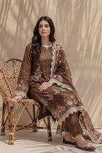Millat - 3PC Unstitched Embroidered Lawn Suit (Coffee Brown)