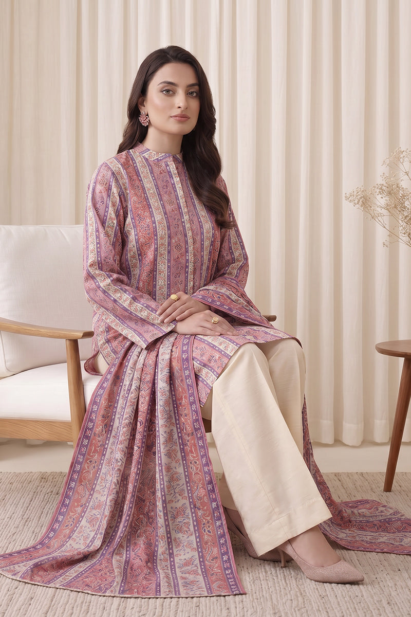 Gul Rang By Bareezé – 3-Piece Unstiched Printed Classic Lawn (Mauve& Off White)