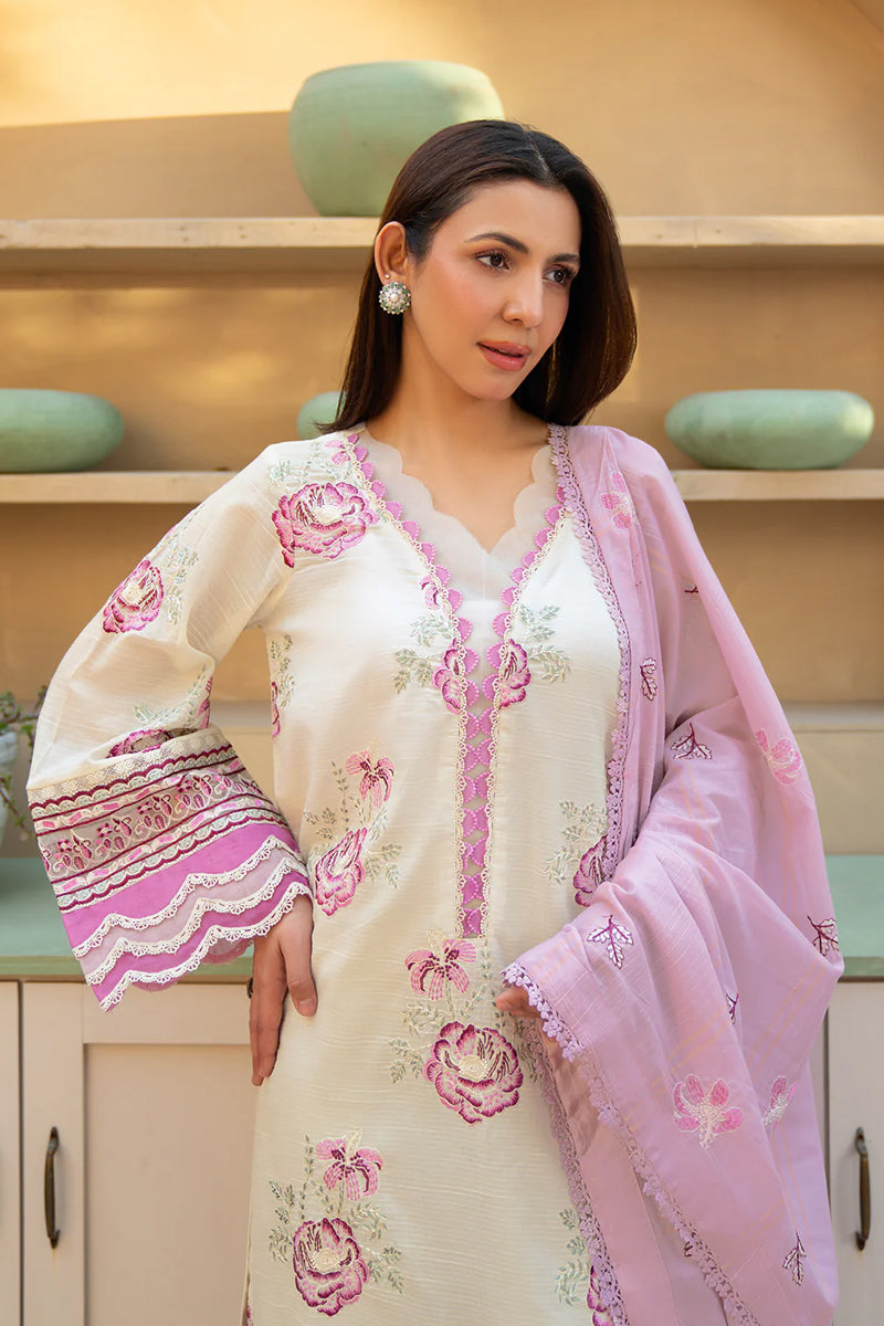 Khimar By Johra - 3PC Unstitched Embroidered Lawn Suit (Pink & Cream)