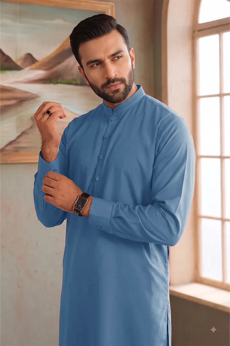 Men’s Wash & Wear Unstitched Fabric By KBC Fashion (Dusty Denim)