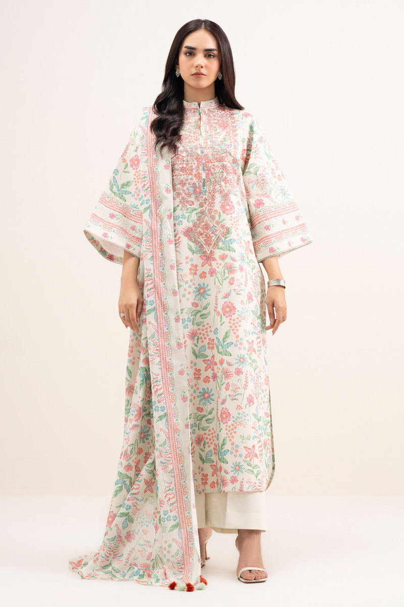 Elahéh By Maria B - 3PC Unstitched Digital Printed Lawn Suit (Ivory & Salman Pink)