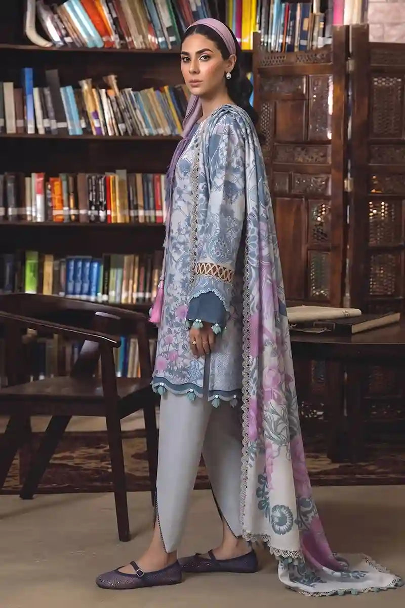 Jade Classic Cambric Collection Vol-05 - 3 Piece Unstitched Printed Suit (Steel Blue-Grey)