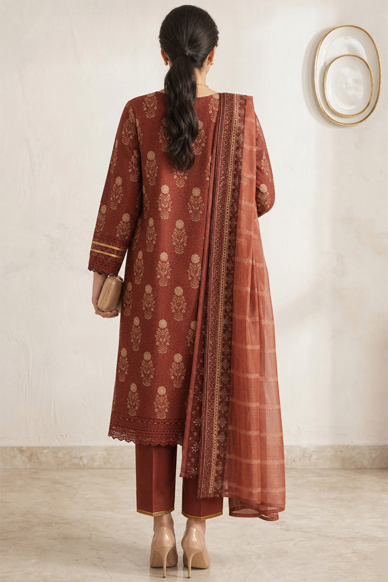 Nishat - Unstitched 3pc Printed Lawn (Deep Terracotta Rust)