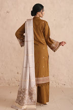 Vasal By Johra - 3PC Unstitched Embroidered Lawn Suit (Olive Brown)