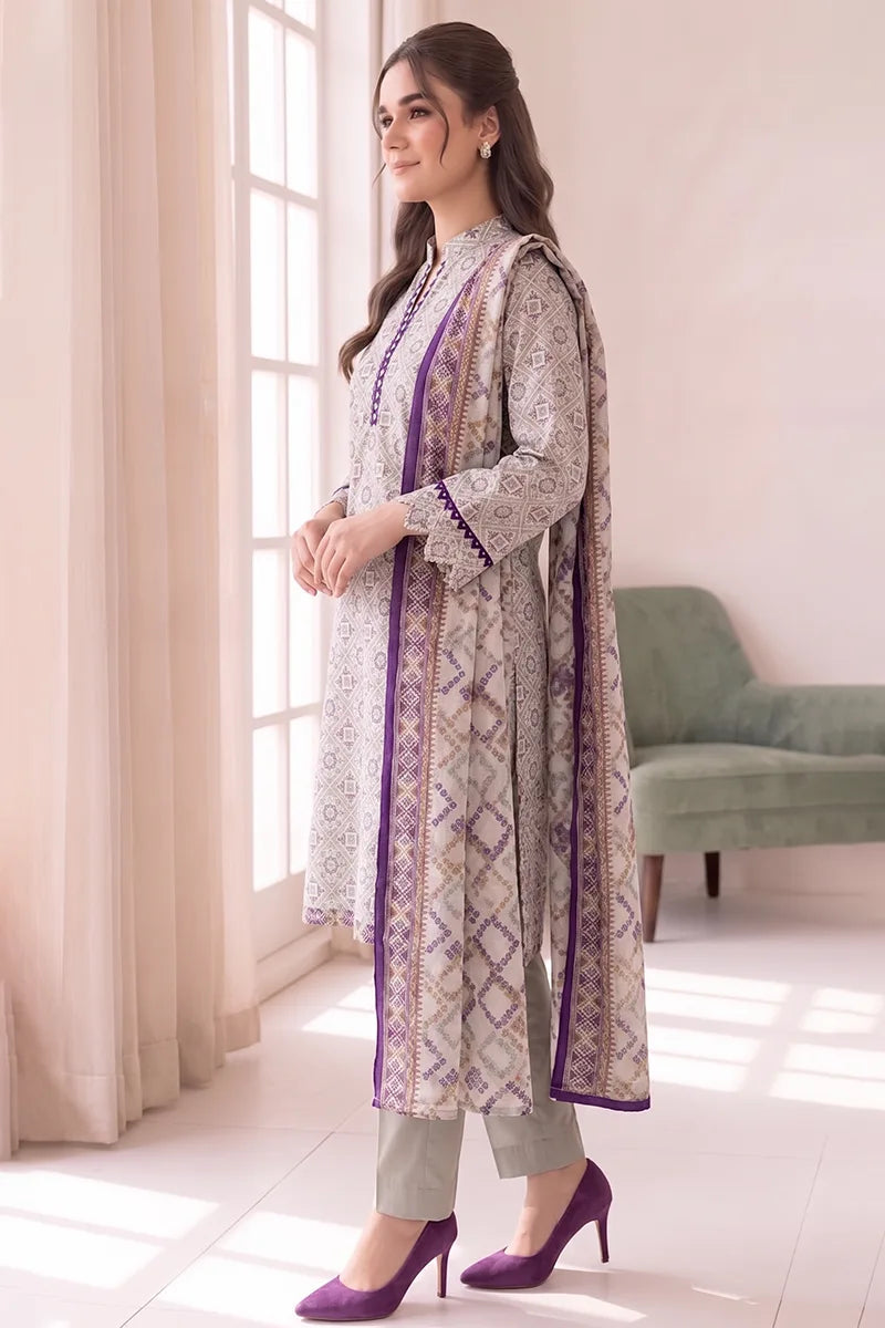 Women's Stitched 3-Piece Lawn Suit by KBC Fashion (Off-White)