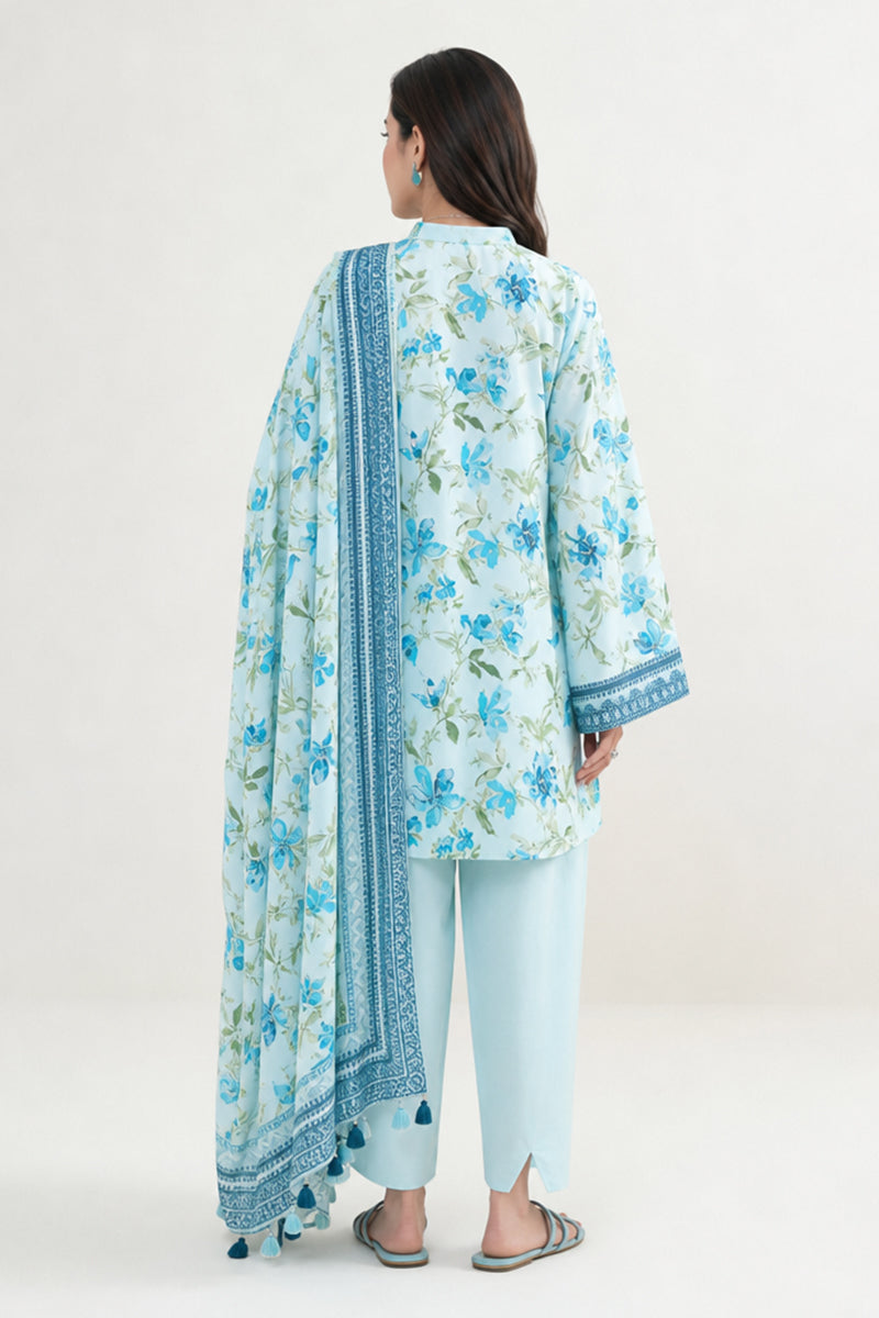 Nishat (Vol.4) - 3pc Unstitched Digital Embroidered Printed Lawn (Light Aqua & Cerulean Blue)