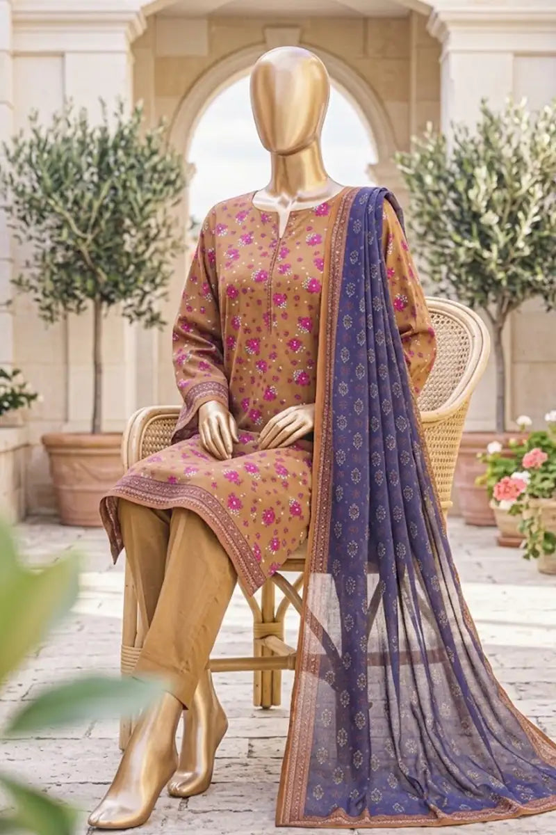Safina Zeenat Printed Lawn 3-Piece Unstitched Suit (Mustard Gold)