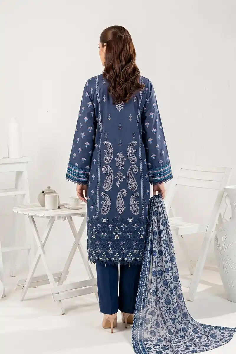 Zesh - 3PC Unstitched Embroidered Lawn Suit (Dark Steel Blue)