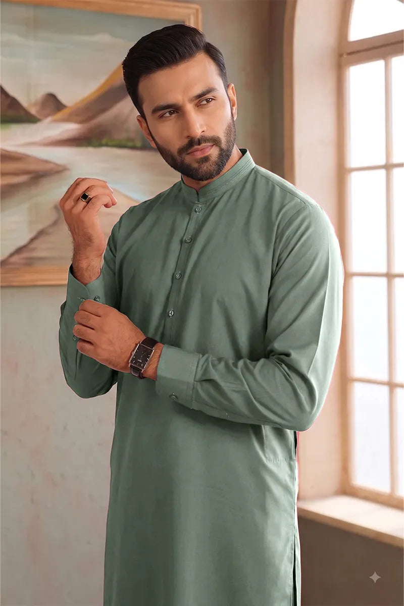 Men’s Wash & Wear Unstitched Fabric By KBC Fashion (Sage Green)