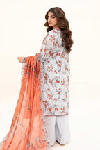 Zesh - 3PC Unstitched Embroidered Lawn Suit (Light Ice Blue & Dusty Peach)