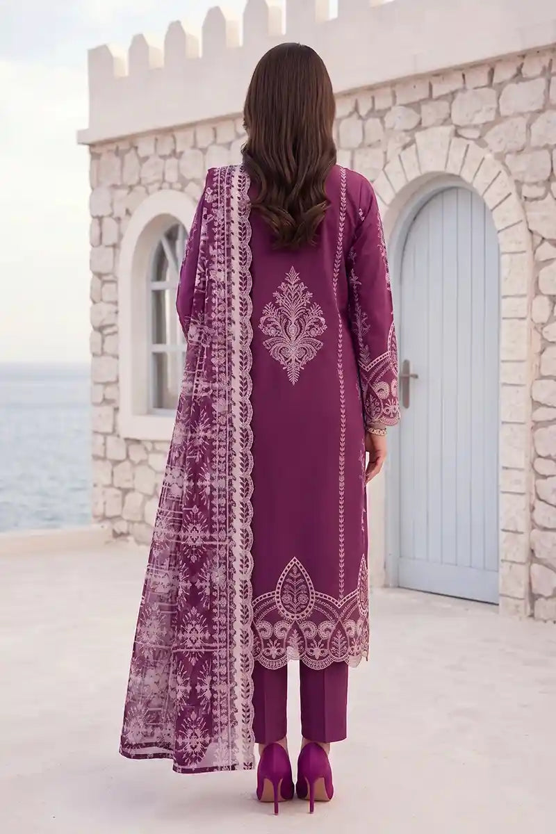 Zesh - 3PC Unstitched Embroidered Lawn Suit (Mulberry)