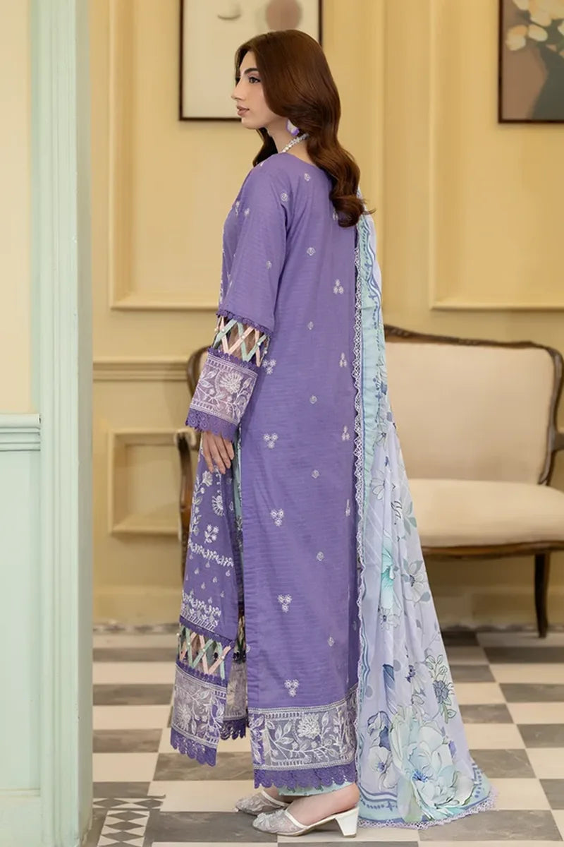 Elvia By Johra - 3PC Unstitched Embroidered Lawn Suit (Purple)