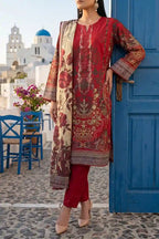 Aabruh Vol-1 3PC Unstitched Printed Lawn Suit (Deep Red Floral)