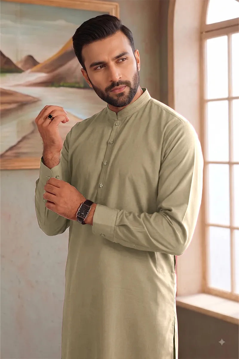 Men’s Wash & Wear Unstitched Fabric By KBC Fashion (Muted Khaki)