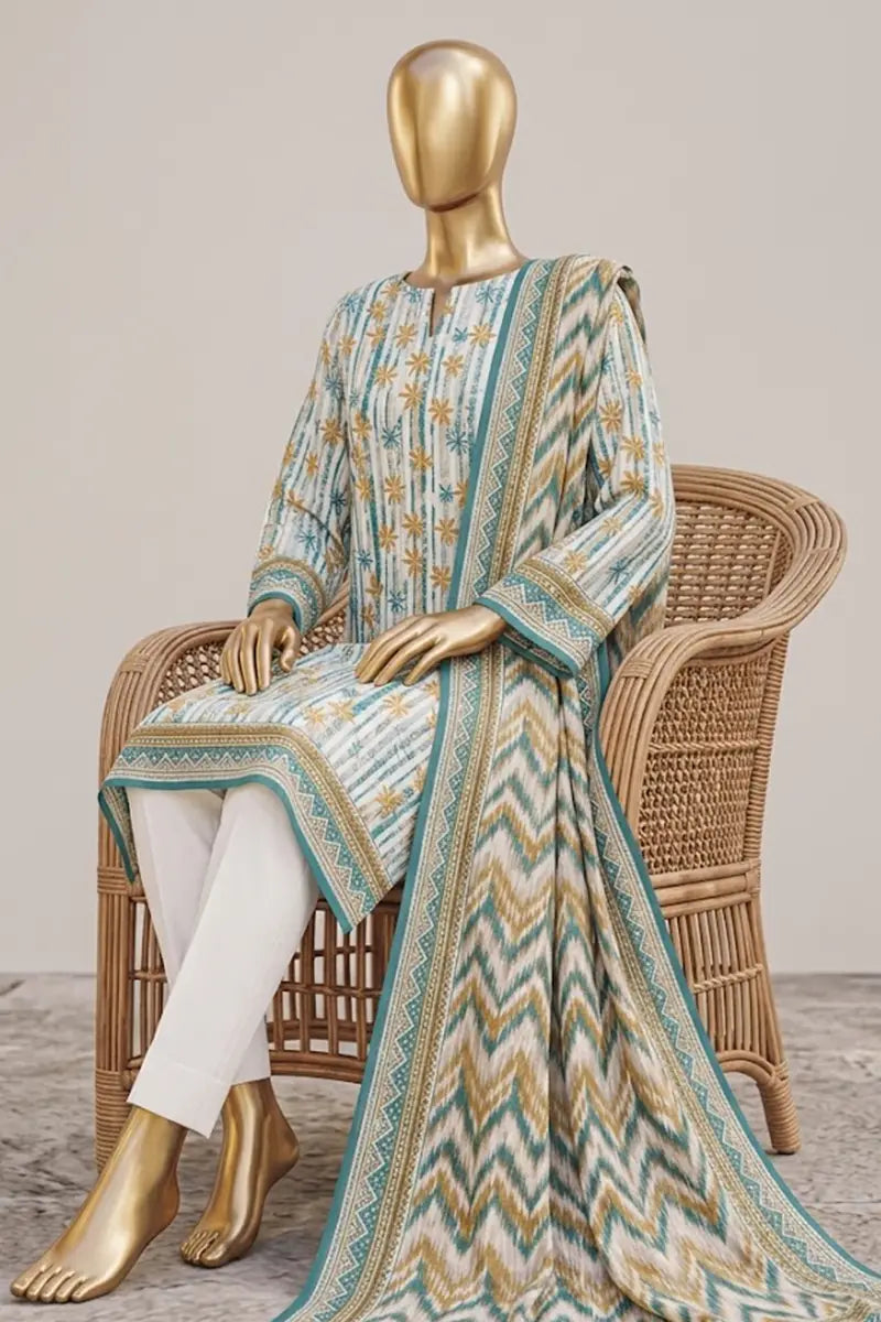 Safina Zeenat Printed Lawn 3-Piece Unstitched Suit (Off-White)