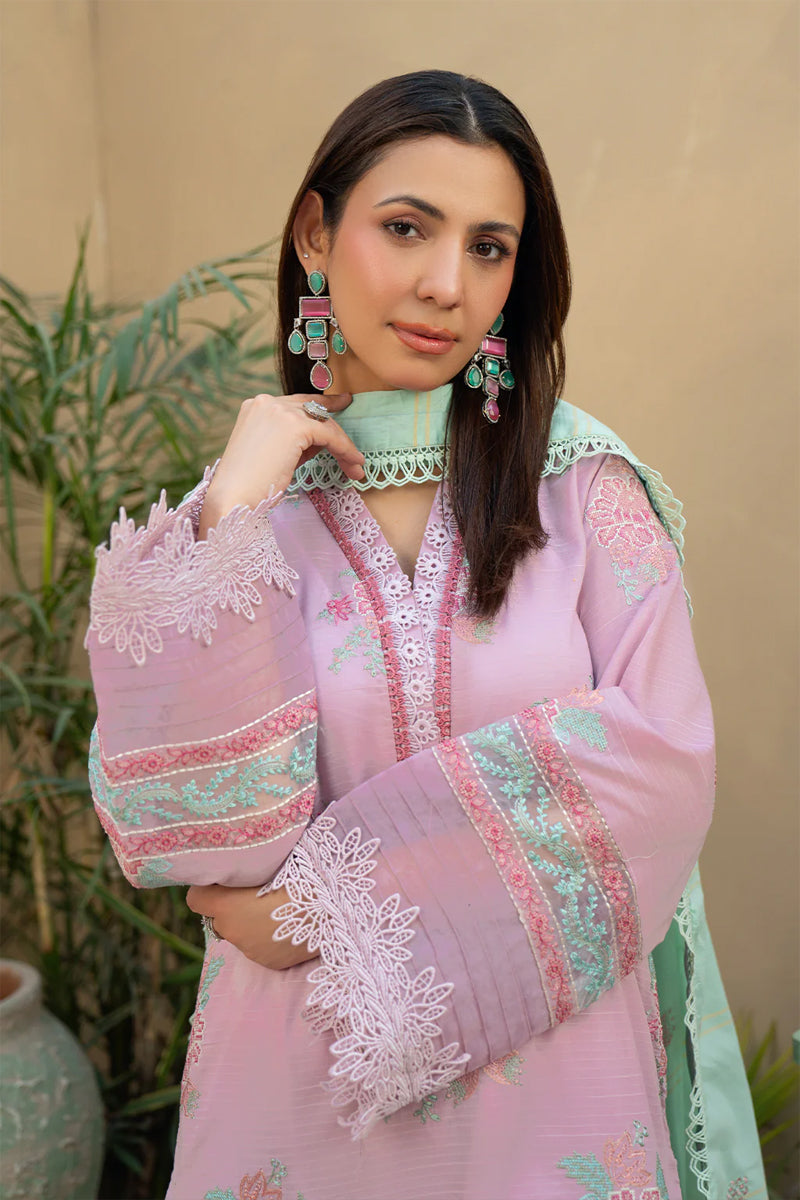 Khimar By Johra - 3PC Unstitched Embroidered Lawn Suit (Pink & Sky Green)