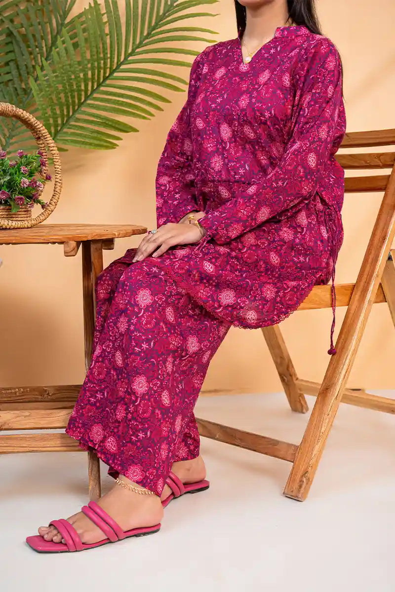 Naqsh Premium Printed Lawn Stitched Suit Set (Berry Pink)