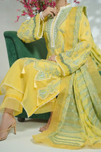 Prestige By KBC Fashion - 3 Piece Unstitched Embroidered Lawn Suit with Chiffon Dupatta (Bright Lemon Yellow)