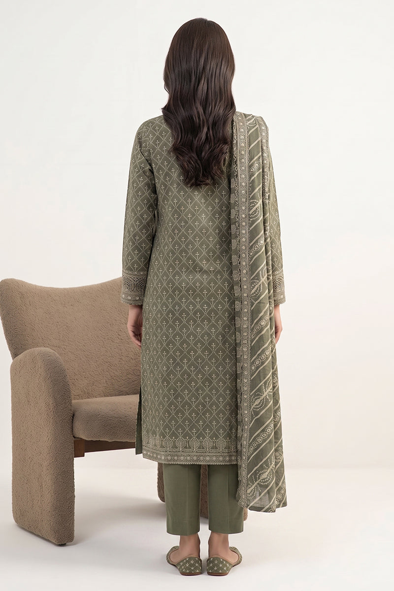 Sapphire - 3PC Unstitched Embroidered Printed Lawn Suit (Khaki Green)