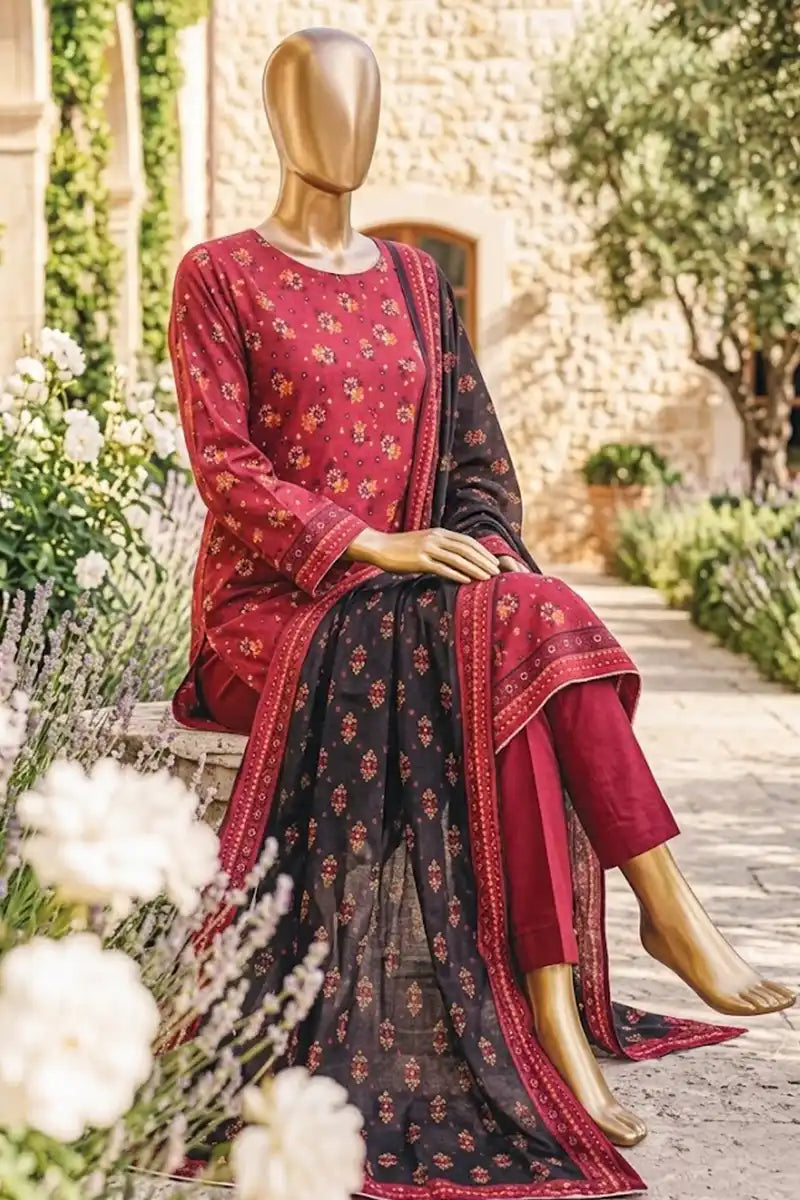 Safina Zeenat Printed Lawn 3-Piece Unstitched Suit (Crimson Red)