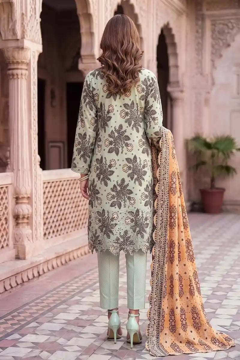 Zesh - 3PC Unstitched Embroidered Lawn Suit (Mint Sage Green)