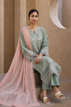 Mahrin By Johra - Premium 3PC Unstitched Embroidered Lawn Suit (Mint Green & Peach Blossom)