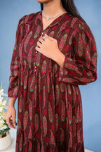 Naqsh Premium Printed Lawn Stitched Suit Set (Deep Maroon)