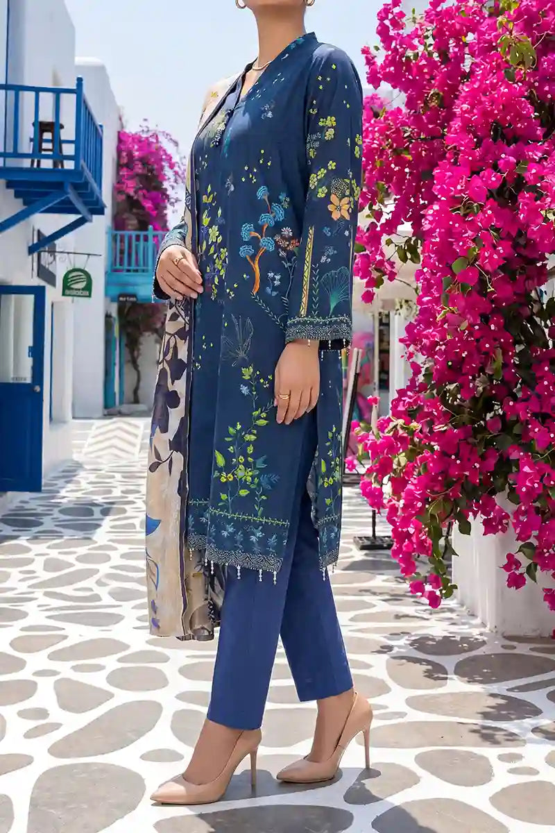 Aabruh Vol-1 3PC Unstitched Printed Lawn Suit (Deep Prussian & Slate Royal Blue)