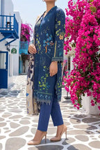 Aabruh Vol-1 3PC Unstitched Printed Lawn Suit (Deep Prussian & Slate Royal Blue)