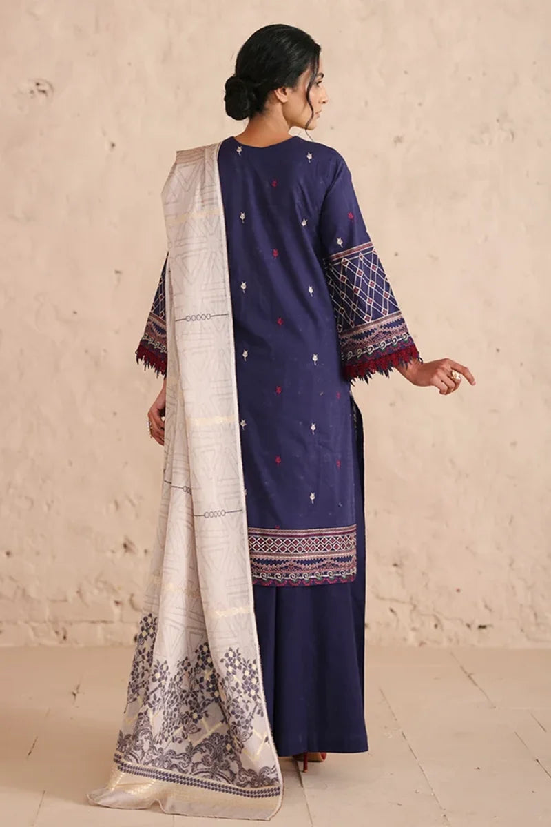 Vasal By Johra - 3PC Unstitched Embroidered Lawn Suit (Navy Blue)
