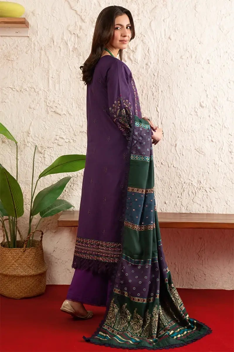Poshak By Johra - 3 Piece Unstitched Embroidered Lawn Suit (Deep Purple)