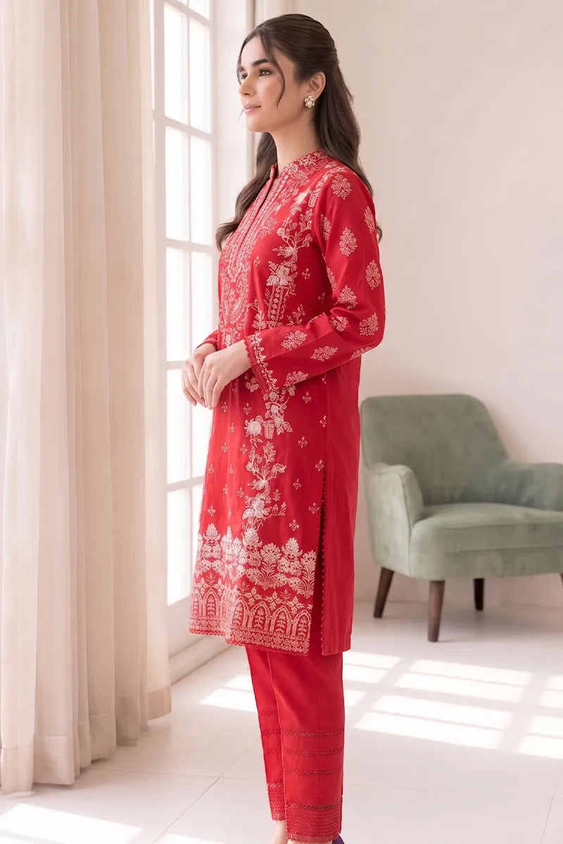 Roshaan by KBC Fashion Stitched 3-Piece Lawn Suit (Vibrant Crimson Red)