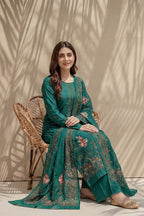Millat - 3PC Unstitched Embroidered Lawn Suit (Teal Green)