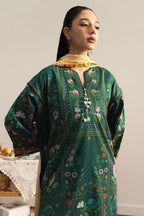 COCO By Zara Shahjahan - 3-Piece Unstitched Printed Lawn Suit (Forest Green & Beige)