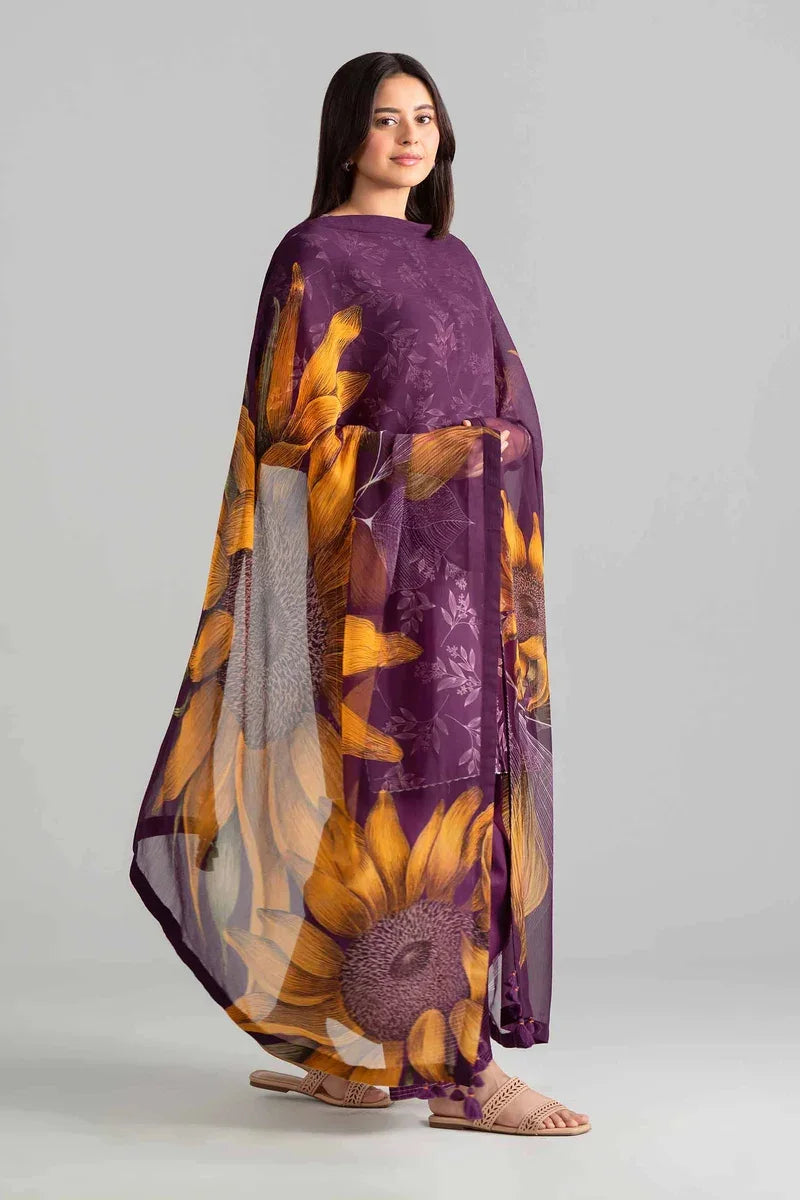 Sapphire Lawn Vol.08 - 3PC Unstitched Printed Lawn Suit (Purple)