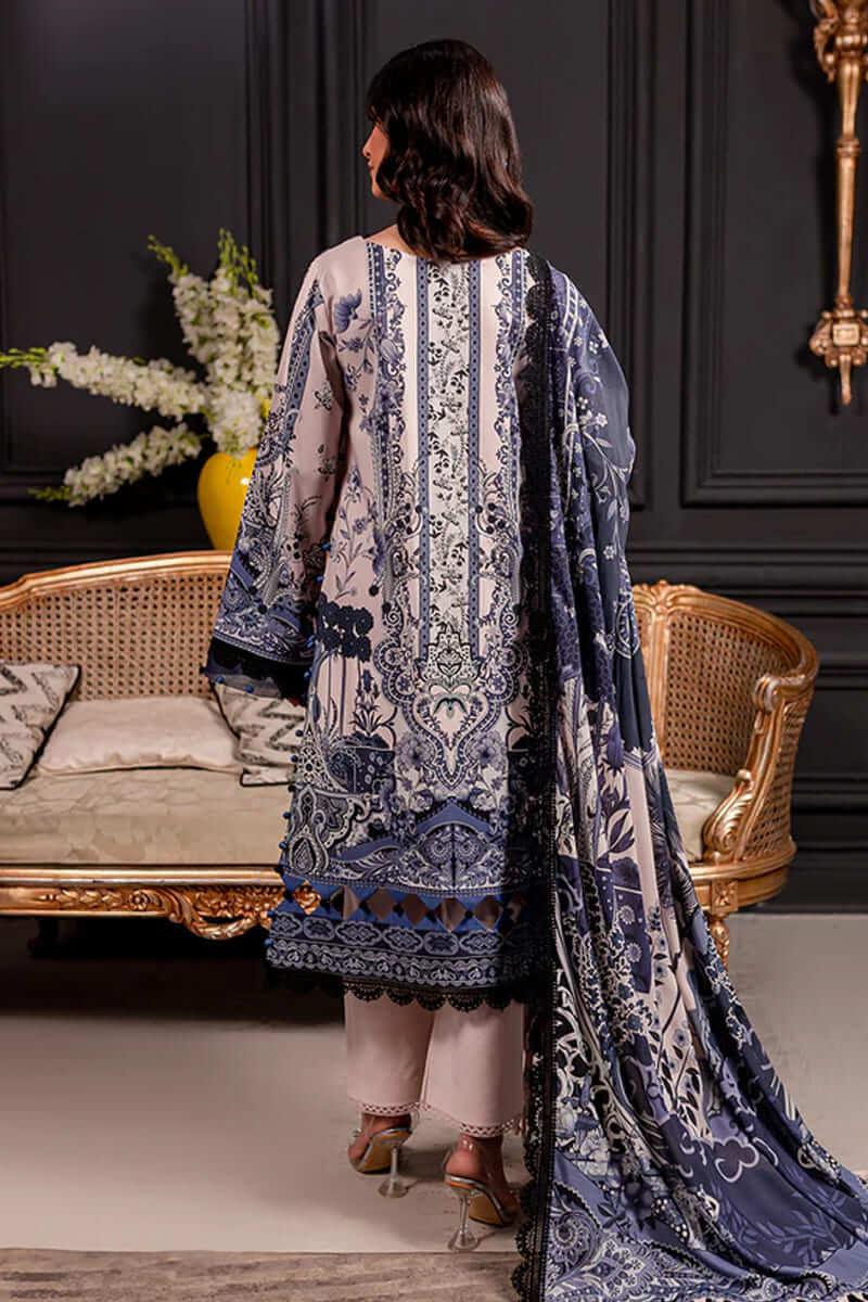 Urbane By Jade Vo.4 - 3pc Unstitched Classic Printed Lawn (Pale Blush Cream & Slate Blue)