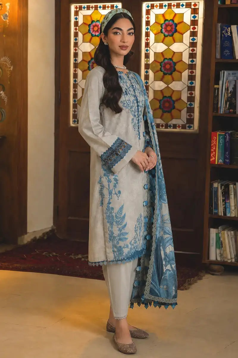 Jade Classic Cambric Collection Vol-05 - 3 Piece Unstitched Printed Suit (Light Beige)