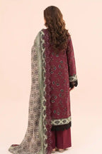Zesh - 3PC Unstitched Embroidered Lawn Suit (Deep Maroon)