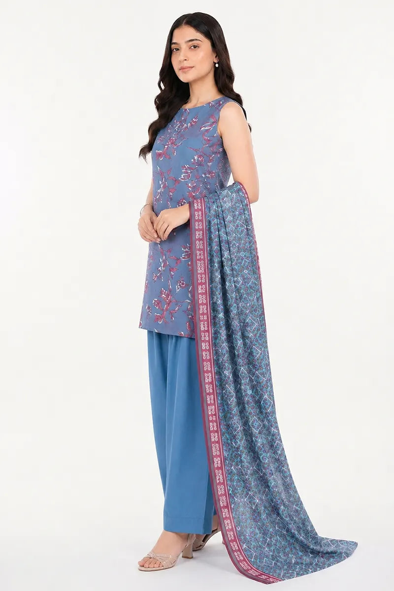 Sapphire Lawn Vol-09 - 3PC Unstitched Printed Lawn Suit(Dusty Blue)