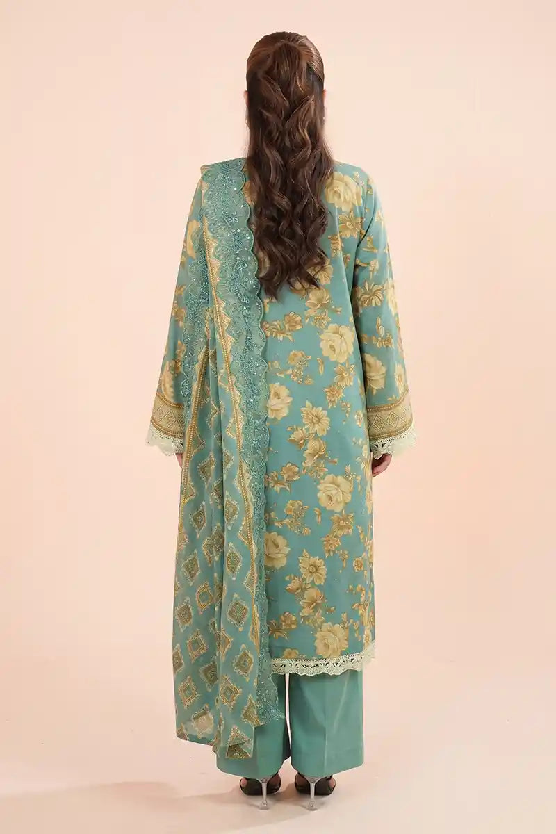 Zesh - 3PC Unstitched Embroidered Lawn Suit (Seafoam Teal & Muted Gold floral)