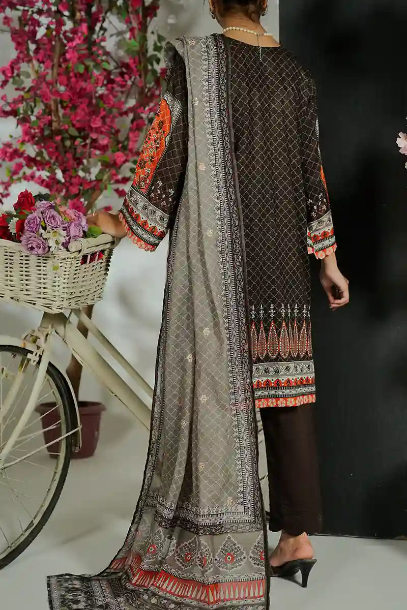 Mehrun by KBC Fashion Unstitched 3-Piece Lawn Collection (Charcoal Brown)