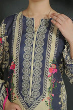 Mehrun by KBC Fashion Unstitched 3-Piece Lawn Collection (Charcoal Blue & Light Beige)