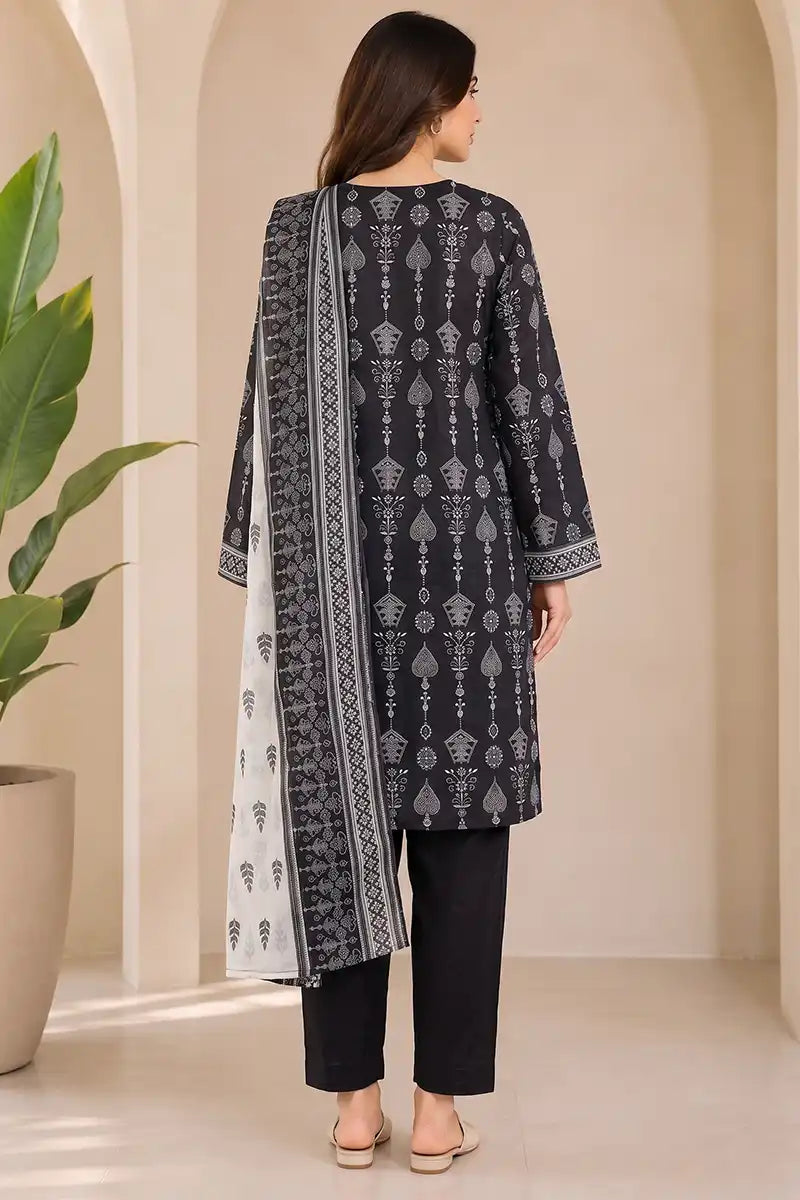 KBC 3PC Stitched Collection - Printed Lawn Suit (Charcoal Black)