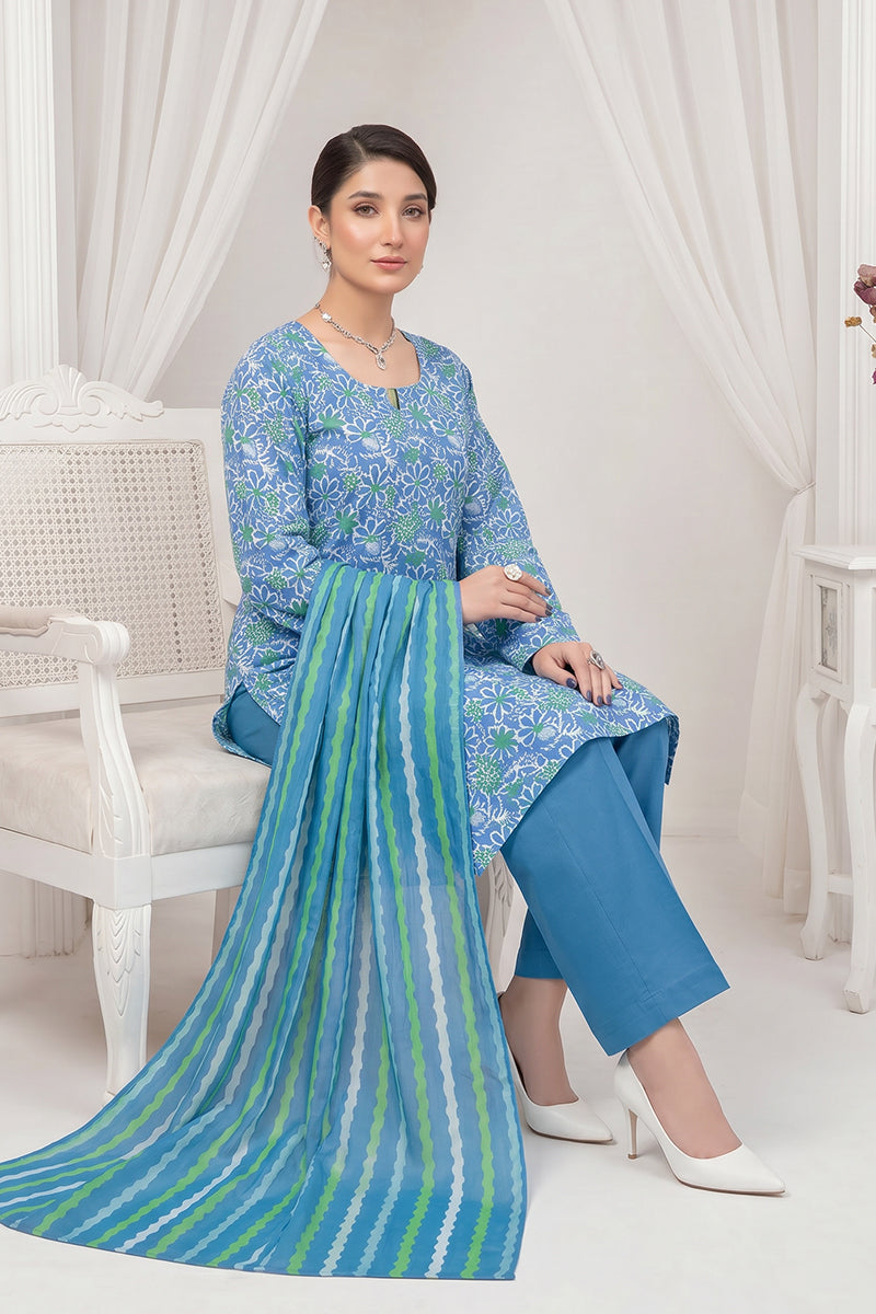 Gul Rang By Bareezé – 3-Piece Unstiched Printed Classic Lawn (Dreamy Blue)