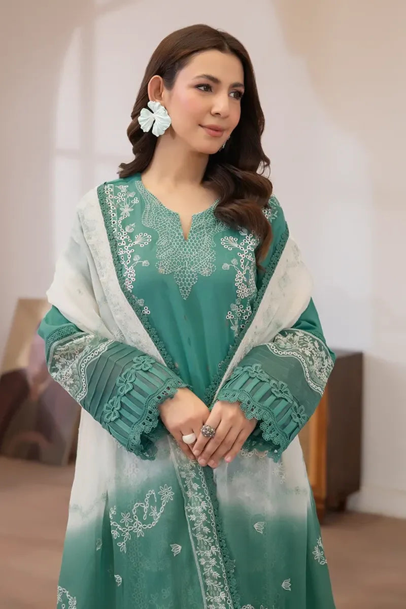 Aqua By Johra - 3PC Unstitched Embroidered Lawn Suit (Deep Teal Green)