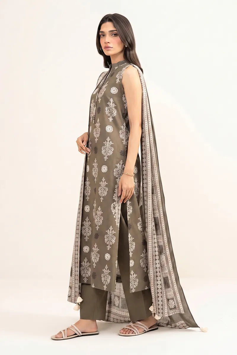 Sapphire Lawn Vol-09 - 3PC Unstitched Printed Lawn Suit(Muted Olive)