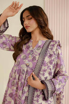 Sapphire (Vol.4) - 3PC Unstitched Printed Lawn Suit (Lilac & Cream Off-White)