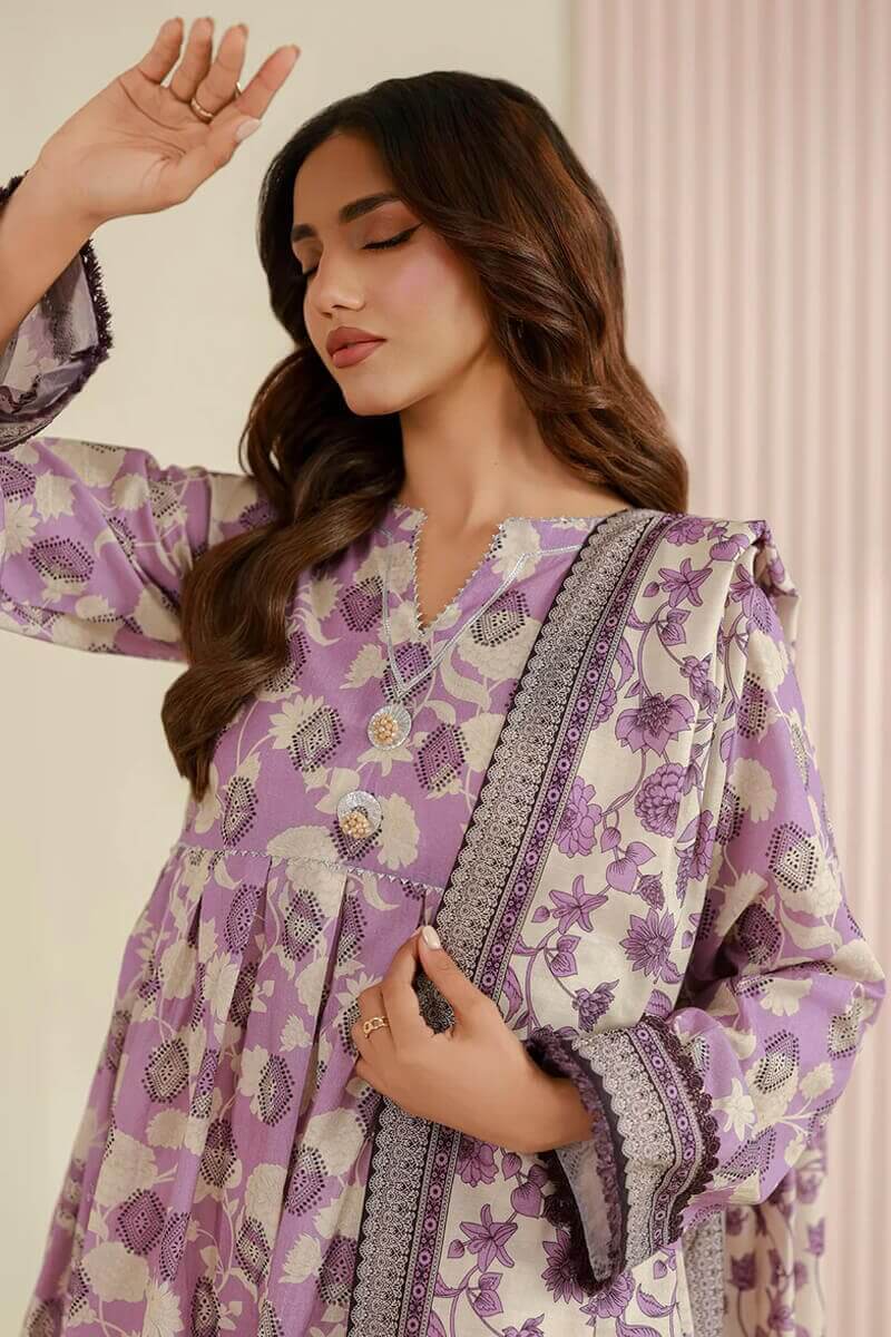 Sapphire (Vol.4) - 3PC Unstitched Printed Lawn Suit (Lilac & Cream Off-White)
